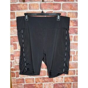 Bebe Sport Womens 2X Black Logo Tape Biker Shorts High Waisted Athletic Yoga XL